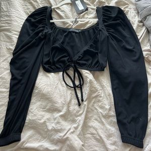PrettyLittleThing Black Tie Blouse